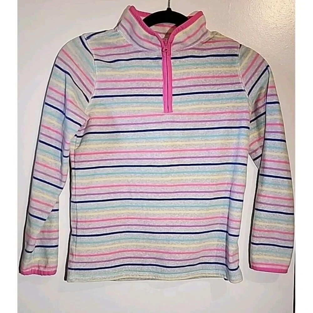 OshKosh B'Gosh Girls 1/4 Zip Fleece Top Striped Pullover Size 10/12